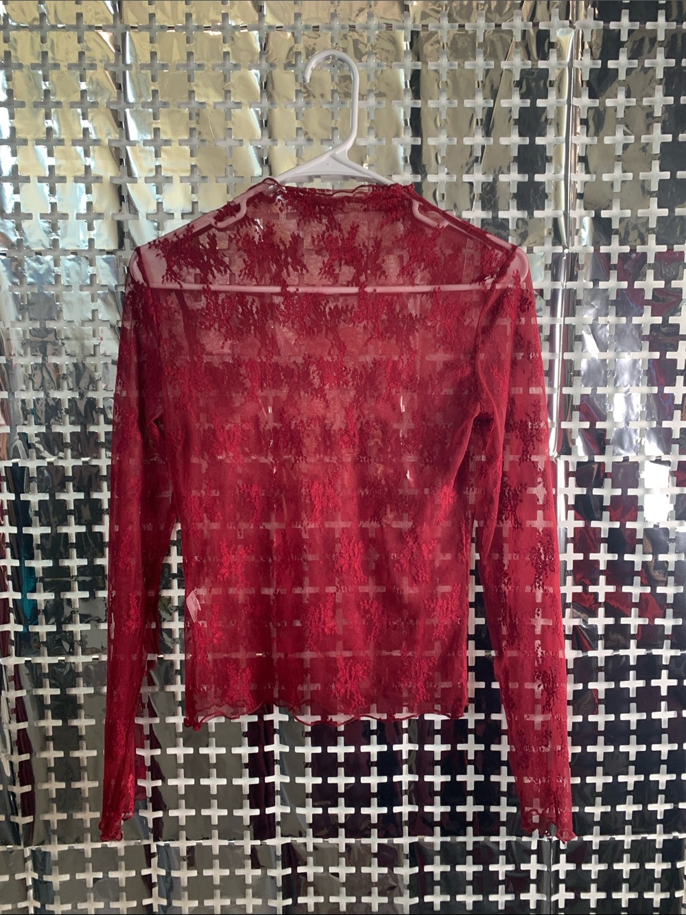 Design in Italy Sheer Red Lace Long-Sleeve Top